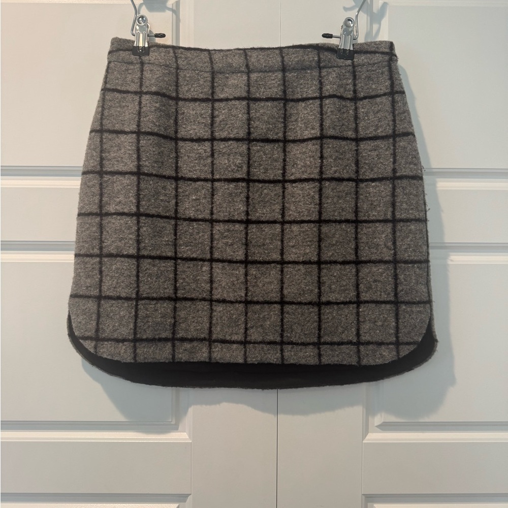 Madewell Wool Shirttail Mini Skirt Gray Window Pane Plaid Womens Size 6